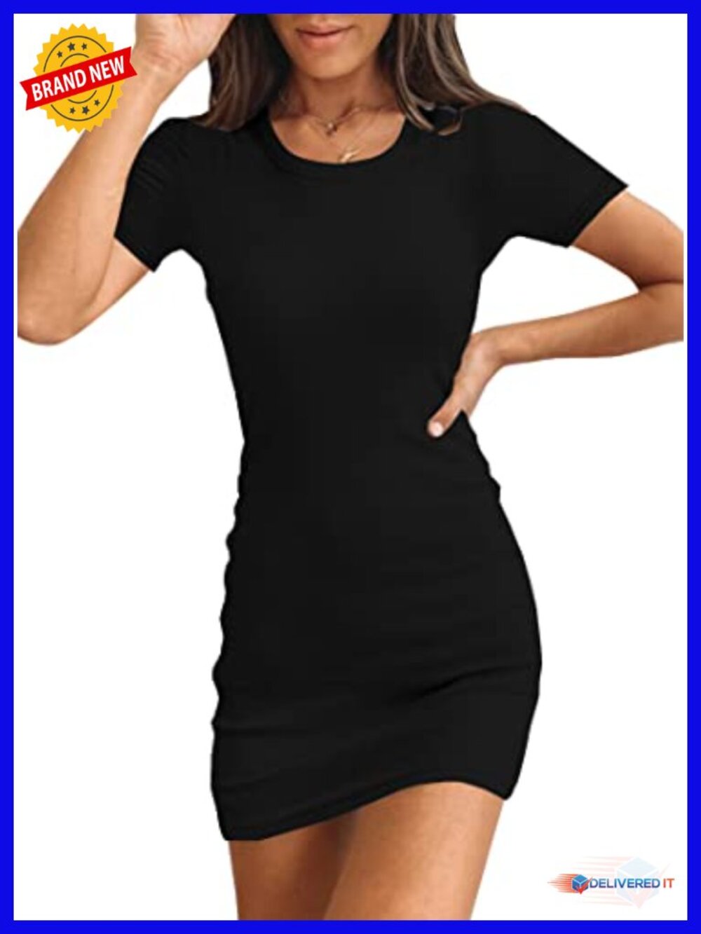 Crewneck Ribbed Knit Bodycon Mini Dress Slim Fit Cocktail Club Party